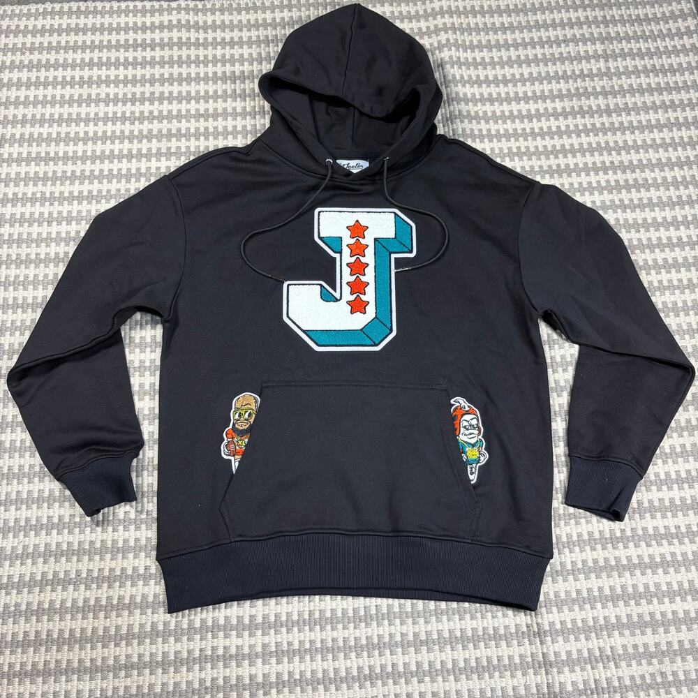 Jeeter Undefeated Varsity J Logo Chenille Patch Pullover Hoodie Black Sz M